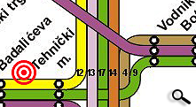 Karta dnevnog tramvajskog prometa sa označenom lokacijom ZELE Tattoo studia